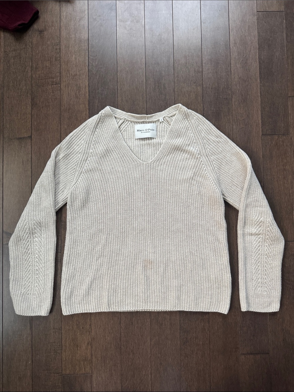 Marc O’Polo Cream V-Neck Ribbed Sweater
